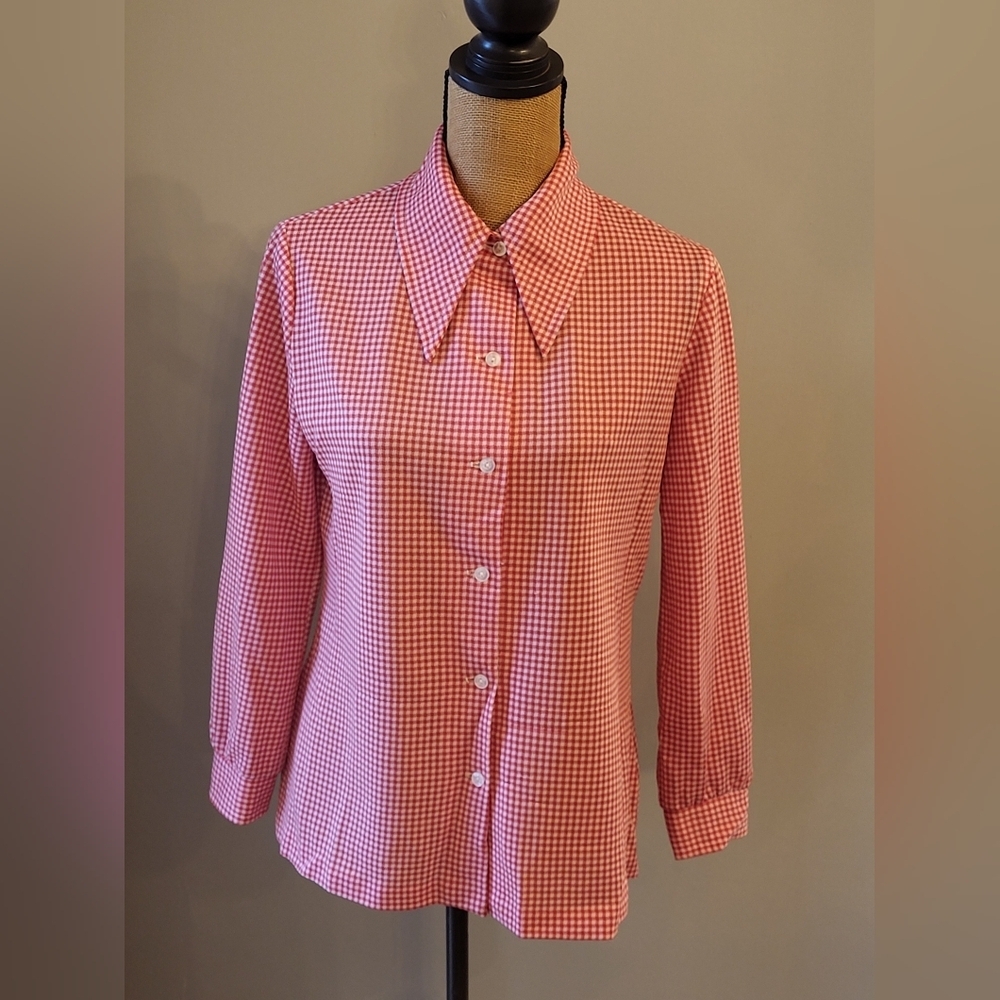 Fritzi Of California Vintage 70s Red Checked Medium Blouse